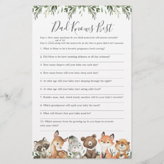 Woodland Baby shower Papa kent beste game (Voorkant)