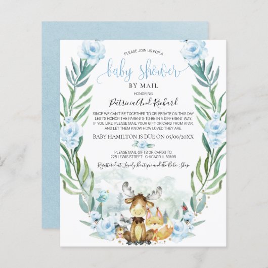 Woodland Baby shower per postbudget uitnodiging (Voorkant / Achterkant)