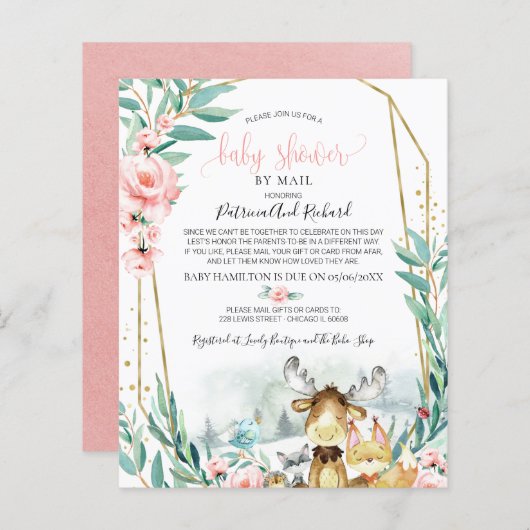 Woodland Baby shower per postbudget uitnodiging (Voorkant / Achterkant)