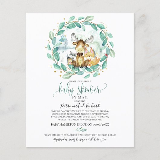 Woodland Baby shower per postbudget uitnodiging (Voorkant)