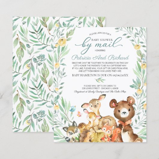 Woodland Baby shower per postbudget uitnodiging (Voorkant / Achterkant)