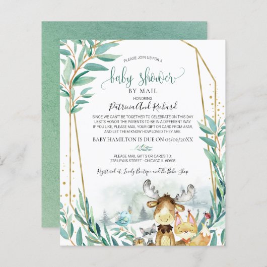 Woodland Baby shower per postbudget uitnodiging (Voorkant / Achterkant)