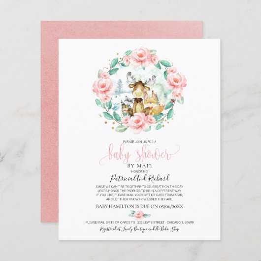 Woodland Baby shower per postbudget uitnodiging (Voorkant / Achterkant)