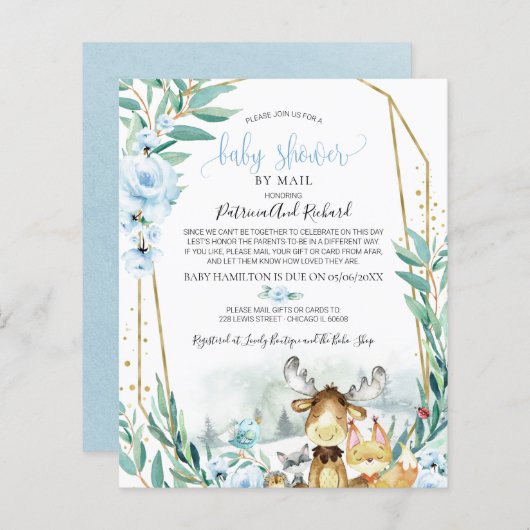 Woodland Baby shower per postbudget uitnodiging (Voorkant / Achterkant)