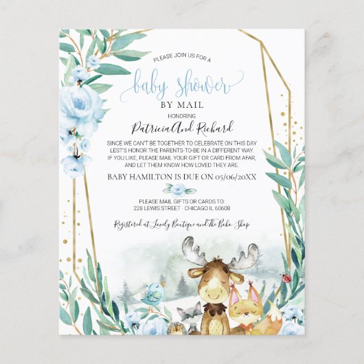 Woodland Baby shower per postbudget uitnodiging (Voorkant)