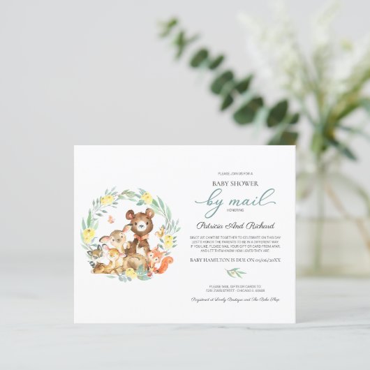 Woodland Baby shower per postbudget uitnodiging (Staand voorkant)