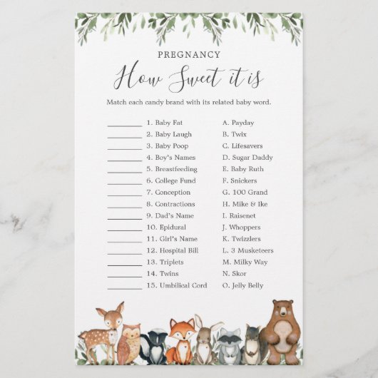 Woodland Baby shower Pregnancy Hoe zoet het is (Voorkant)