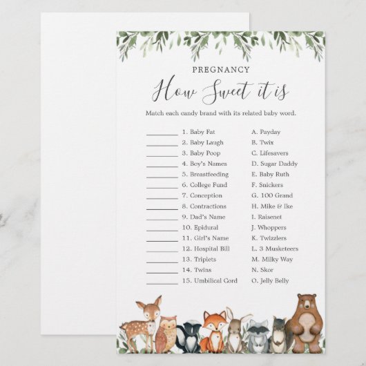 Woodland Baby shower Pregnancy Hoe zoet het is (Voorkant / Achterkant)