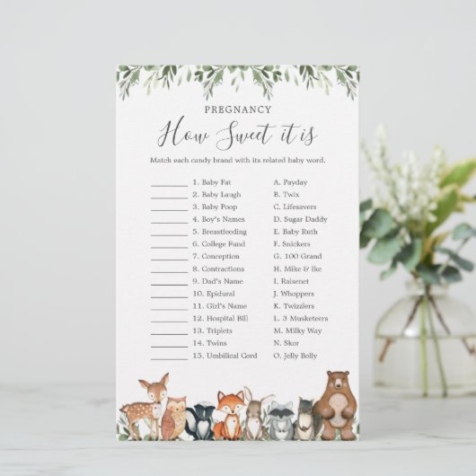 Woodland Baby shower Pregnancy Hoe zoet het is (Staand voorkant)