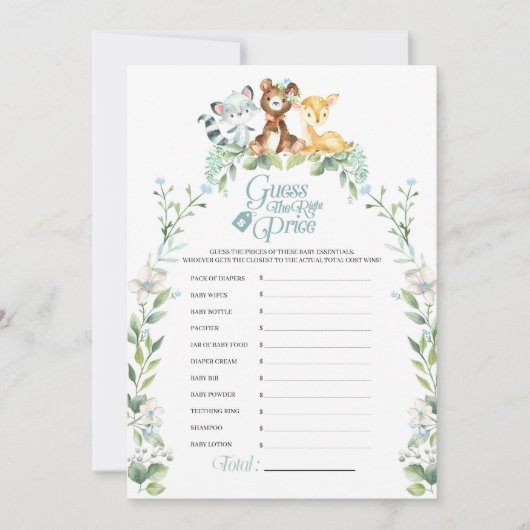 Woodland Baby shower Price Game Kaart (Voorkant)
