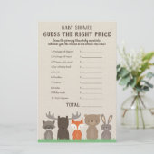 Woodland Baby shower Price is Right Game Kaarten (Staand voorkant)