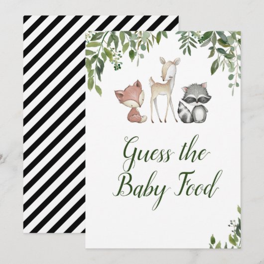 Woodland Baby shower - Raad de Baby Food Game Kaart (Voorkant / Achterkant)