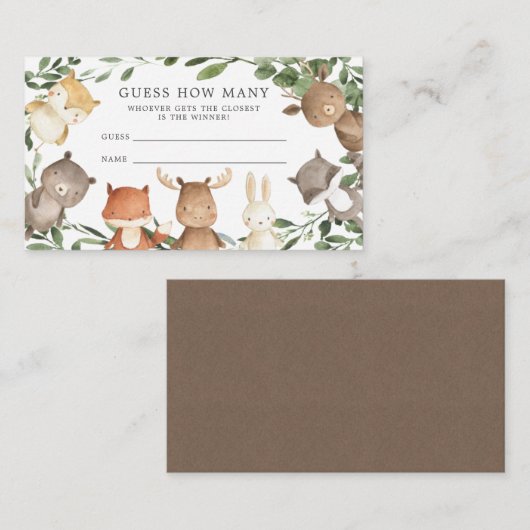 Woodland Baby shower Raad eens hoeveel Enclosure C Informatiekaartje (Voorkant / Achterkant)