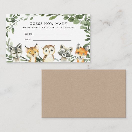 Woodland Baby shower Raad eens hoeveel kaart (Voorkant / Achterkant)