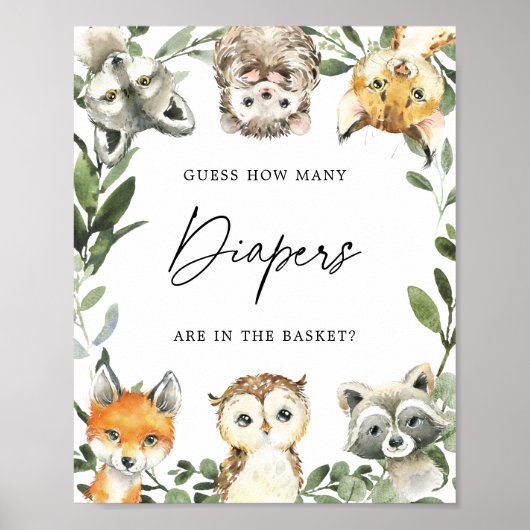 Woodland Baby shower Raad eens hoeveel luiers zich Poster (Voorkant)