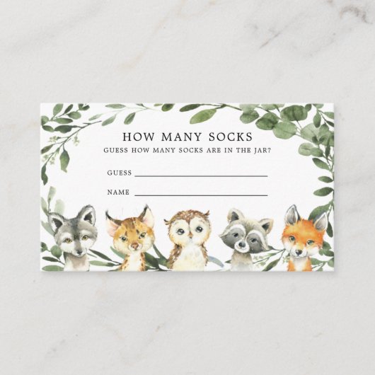 Woodland Baby shower raad eens hoeveel SOCKaart Informatiekaartje (Voorkant)