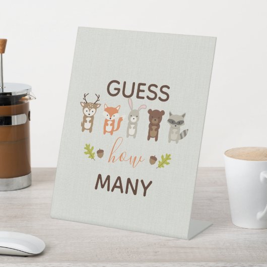Woodland Baby shower Raad eens hoeveel teken Reclamebord Met Voetstuk (Insitu)