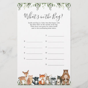 Woodland Baby shower Raad eens wat er in de tas sp