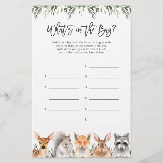 Woodland Baby shower Raad eens wat er in de tas sp (Voorkant)