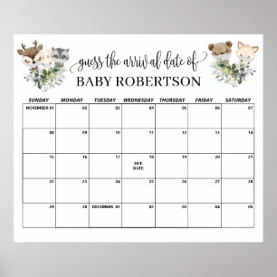 Woodland Baby shower Raad Vervaldatum agenda Poster