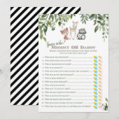 Woodland Baby shower Raad wie moeder of vader spel Kaart (Voorkant / Achterkant)