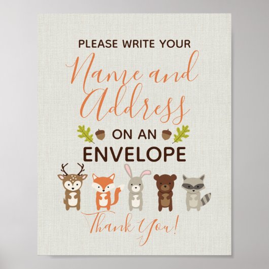 Woodland Baby shower Return Address Sign Poster (Voorkant)