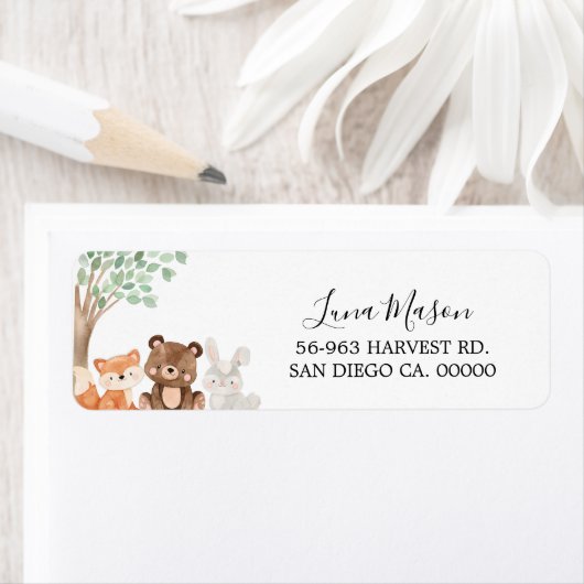 Woodland Baby shower Return Adress Etiket (Insitu)