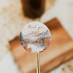 Woodland Baby shower Ronde Sticker Bergen Jongen