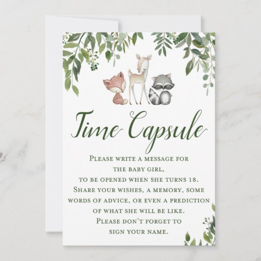 Woodland Baby shower spel - Time Capsule Kaart (Voorkant)