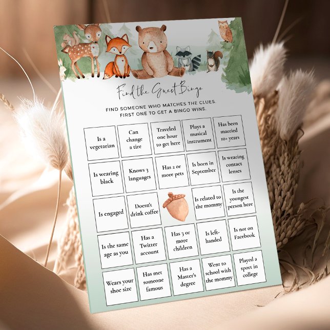 Woodland Baby Shower Spel Vind De Gast Bingo (Creator heeft geüpload)