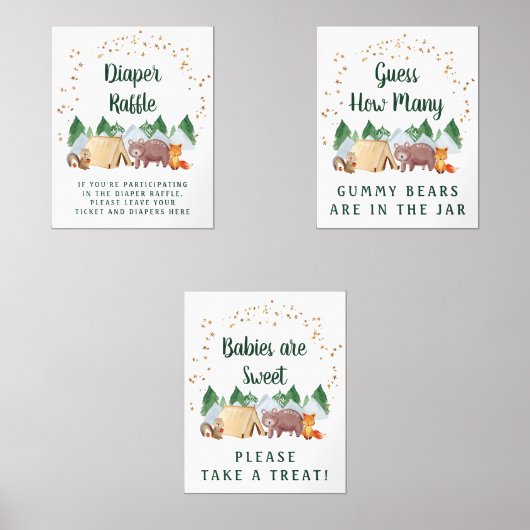 Woodland Baby shower Spelletjes Favorieten Poster Muurkunst Sets (Voorkant)