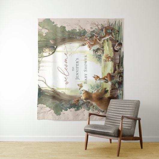 Woodland Baby shower Tapestry Wandkleed (In situ)