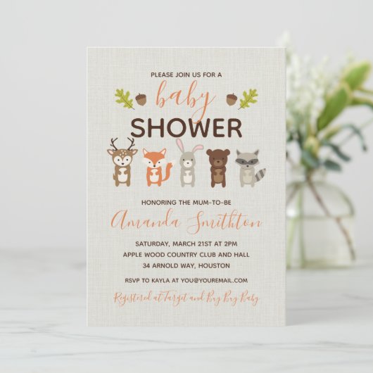 Woodland baby shower uitnodiging (Staand voorkant)
