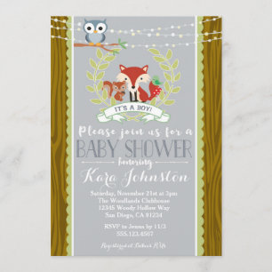 Woodland Baby shower uitnodiging Fox Owl Uitnodige