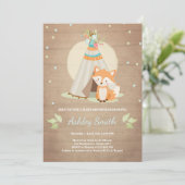Woodland baby shower uitnodiging Fox Teepee pow wo (Staand voorkant)