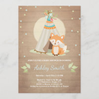 Woodland baby shower uitnodiging Fox Teepee pow wo
