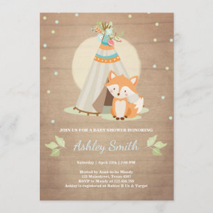 Woodland baby shower uitnodiging Fox Teepee pow wo