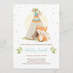 Woodland baby shower uitnodiging Fox Teepee pow wo