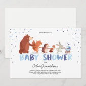 Woodland Baby shower uitnodiging Jongen Bos Dieren (Voorkant / Achterkant)