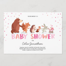 Woodland Baby shower uitnodiging Meisje roze Diere