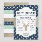 Woodland baby shower uitnodiging, Navy, Burlap Kaart (Voorkant / Achterkant)