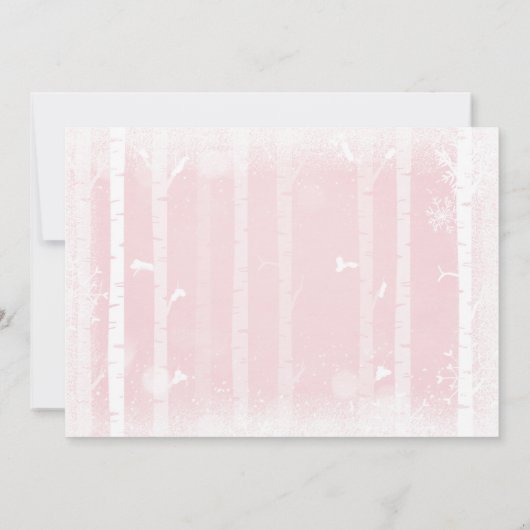 Woodland Baby shower uitnodiging Roze Wintersneeuw (Achterkant)