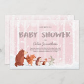 Woodland Baby shower uitnodiging Roze Wintersneeuw (Voorkant / Achterkant)