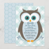 Woodland baby shower uitnodiging uil boy blauw bru (Voorkant / Achterkant)