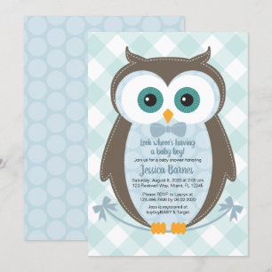 Woodland baby shower uitnodiging uil boy blauw bru