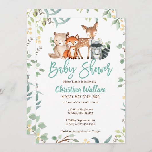 Woodland Baby Shower-uitnodigingen Kaart (Voorkant / Achterkant)