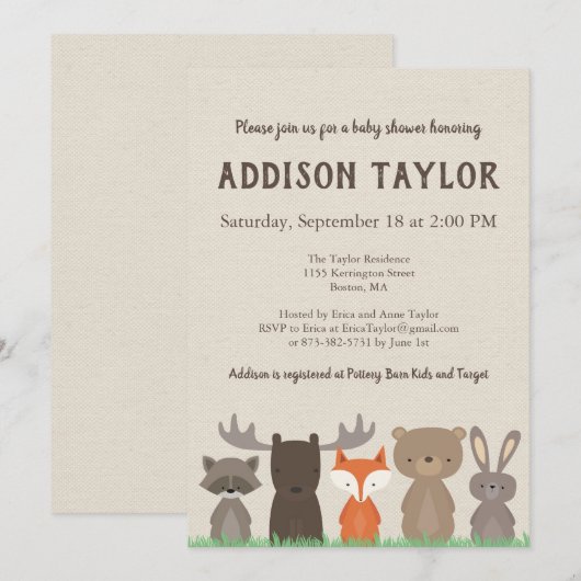 Woodland Baby Shower-uitnodigingen Kaart (Voorkant / Achterkant)