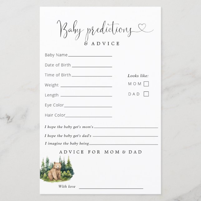 Woodland Baby shower voorspellingen advies (Voorkant)