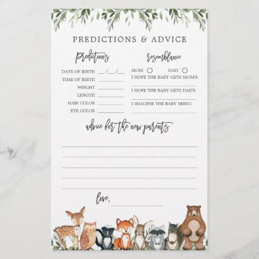 Woodland Baby shower voorspellingen en advies (Voorkant)