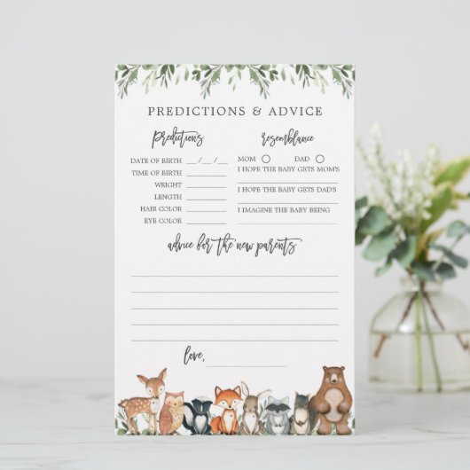 Woodland Baby shower voorspellingen en advies (Staand voorkant)